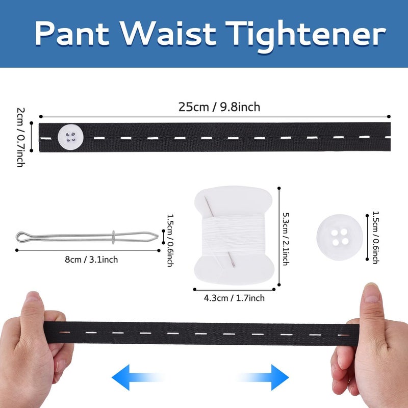 Dfqsofd 8Pcs Pant Waist Tightener, Waist Adjuster for Loose Jeans Elastic Waistband Adjuster Pants Extender Waistband Tightener with 16 Buttons, 2 Sewing Kit & 1 Thread Hook for Women Men - Image 2